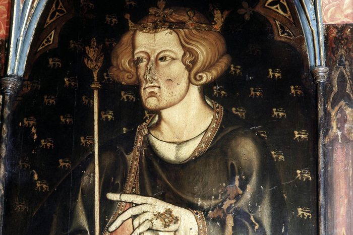 Westminster Abbey. One of the painted sedilia to the right of the high altar. Erected during the reign of Edward I, it has portraits of several kings including Edward the Confessor holding out the ring to pilgrims. Country of Origin: England. Date/Period: 13th century. Place of Origin: London.