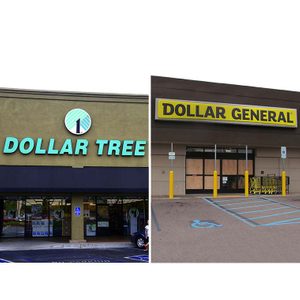 Two storefronts display signs: 