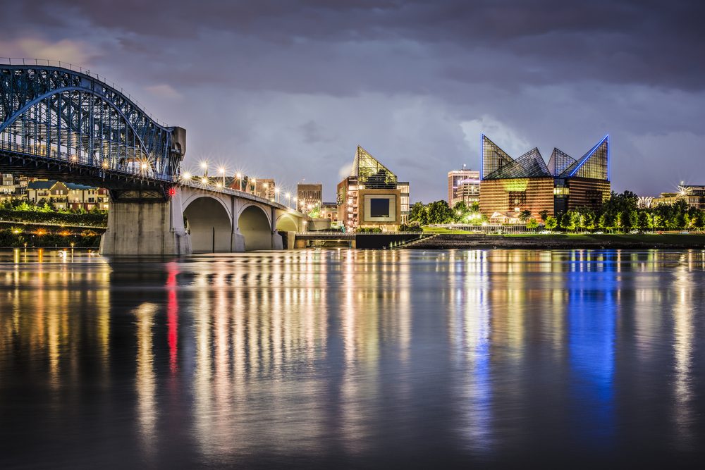 Chattanooga, Tennessee, USA downtown across the Tennessee River. 