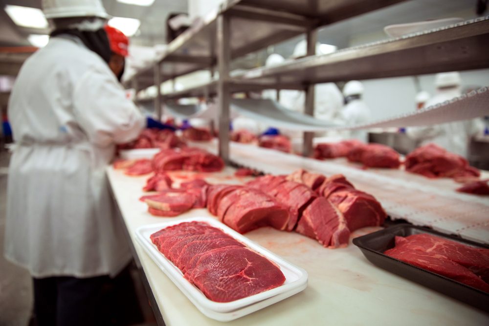 Meats of all types raw before it is packaged and shipped to stores and restaurant