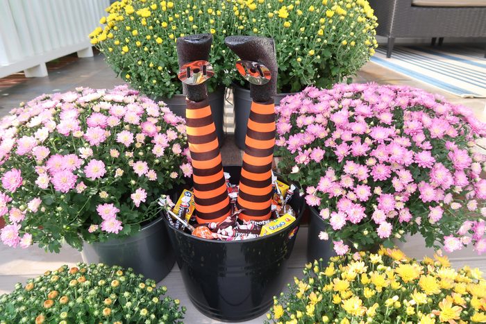 witch leg candy bucket halloween craft