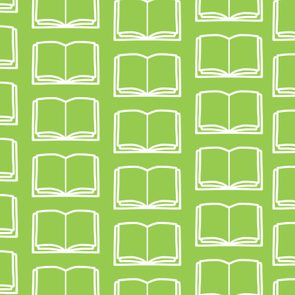 White open book icons repeat in rows, set against a vibrant green background.