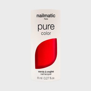 Nail polish bottle displaying vibrant red color with 