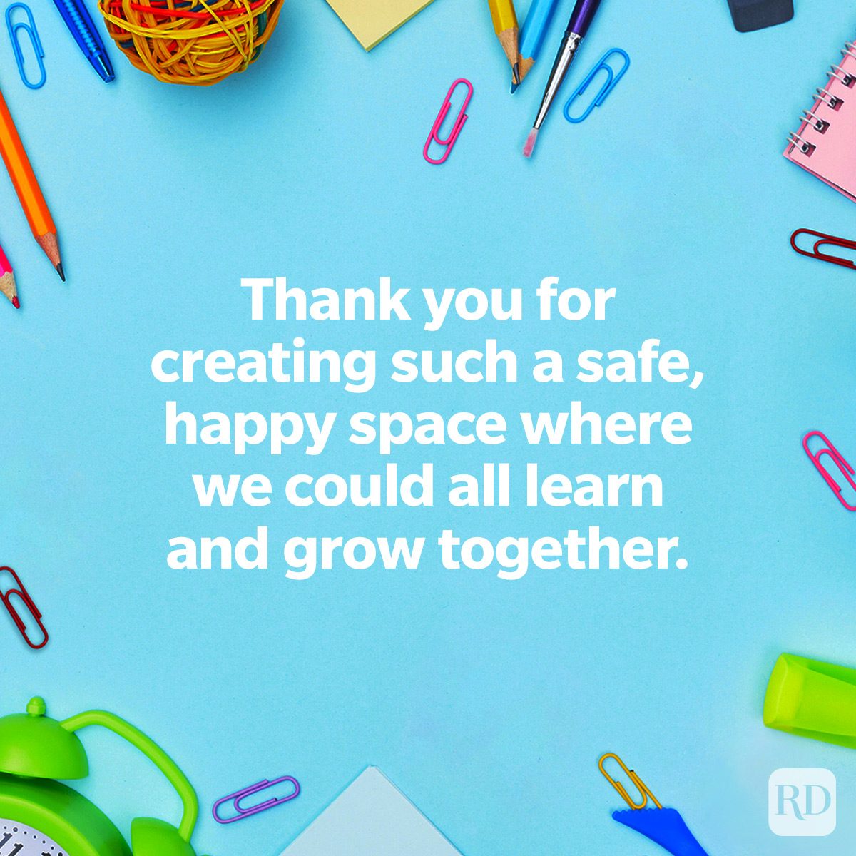Best Things To Write In A Thank You Note To A Teacher on school supplied flat lay top view background blue