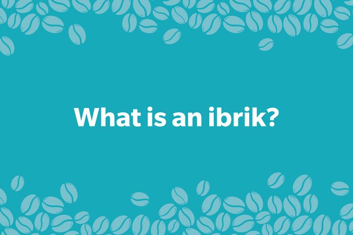 Coffee Trivia Question on a frame of coffee beans graphic blue