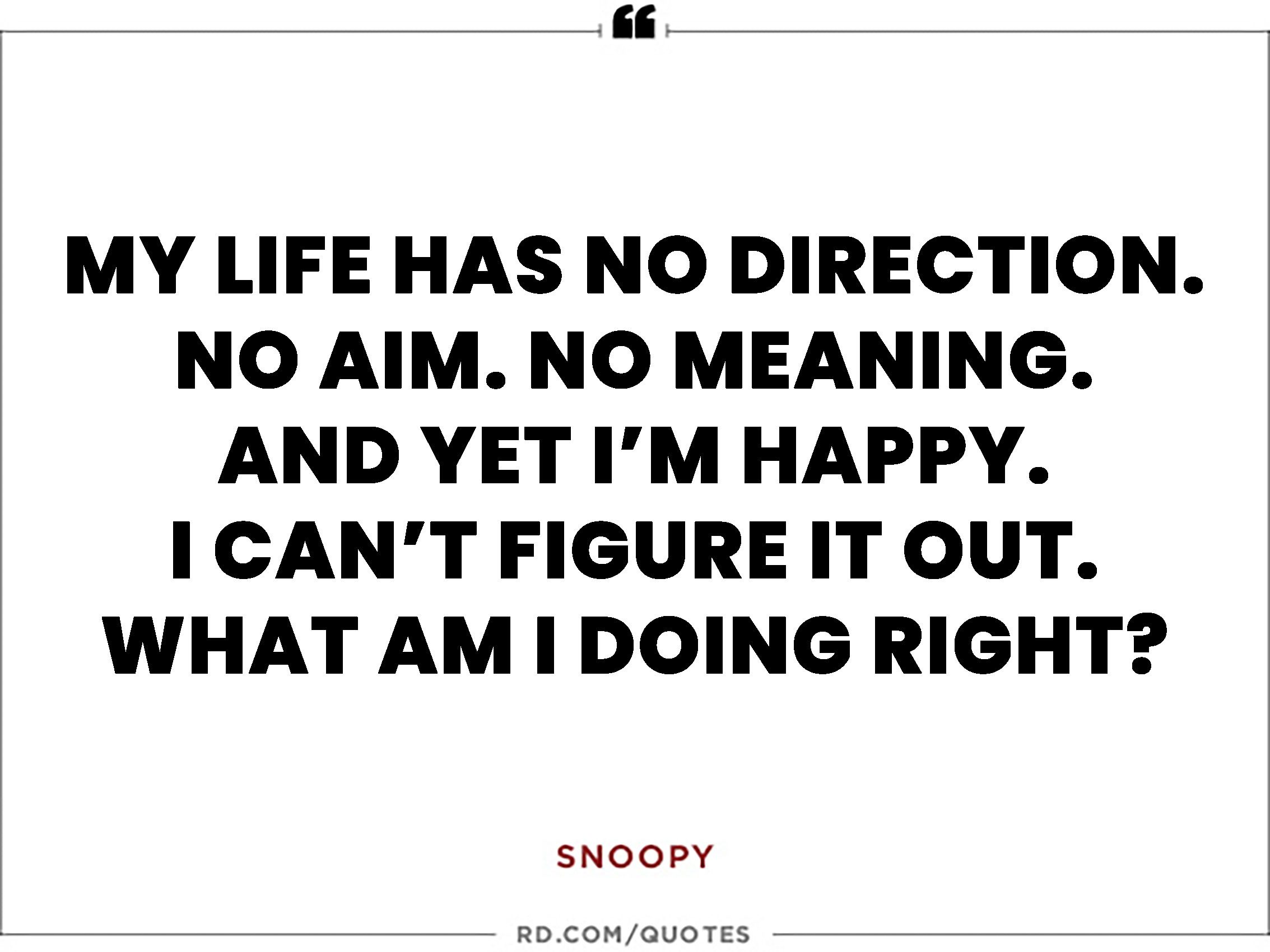 My Life Has No Direction. No Aim. No Meaning. And Yet I'm Happy. I Can't Figure It Out. What Am I Doing Right Peanuts Quotes