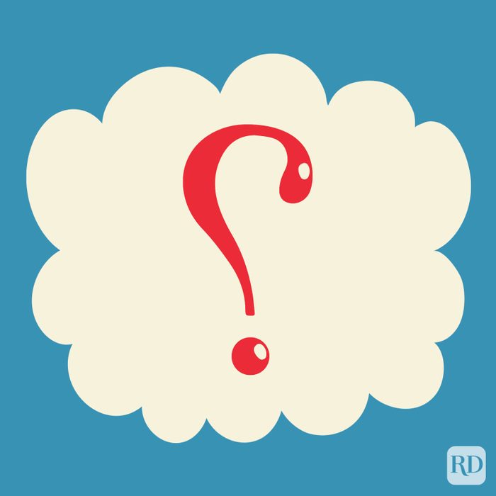 Percontation Point Or Rhetorical Question Mark in the color red on a beige cloud on blue background.
